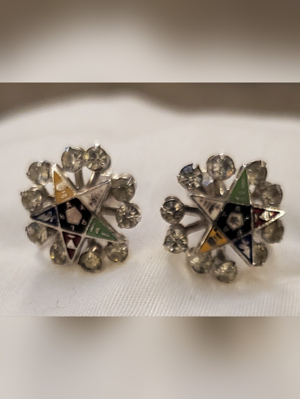 Vintage Womans Masonic ORDER OF THE EASTERN STAR CLIP ON EARRINGS